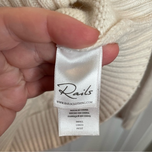 Rails Francis Pointelle Fringed Cable Knit Lambswool Cashmere Sweater in Ivory S - Picture 8 of 11